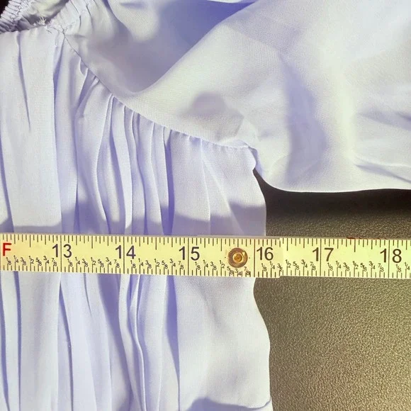 Abercrombie Chiffon Puff Sleeve Sheer Mini Dress sz L Periwinkle fairy babydoll - Picture 6 of 11